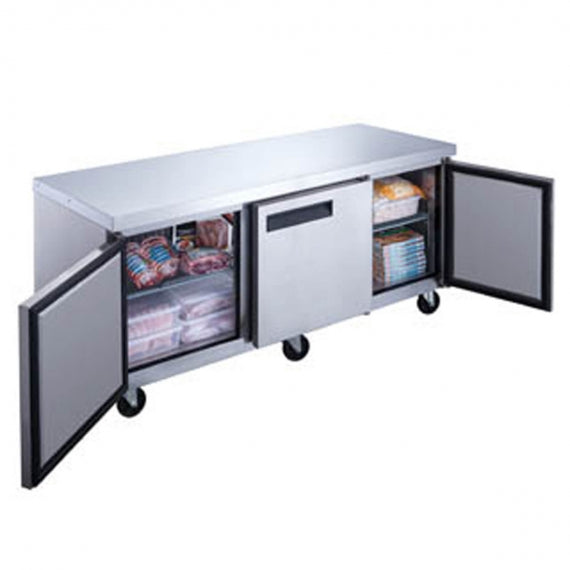 Dukers Appliance Co DUC72F 72" 3-Section Undercounter Freezer w/ 3 Solid Doors, 3 Shelves