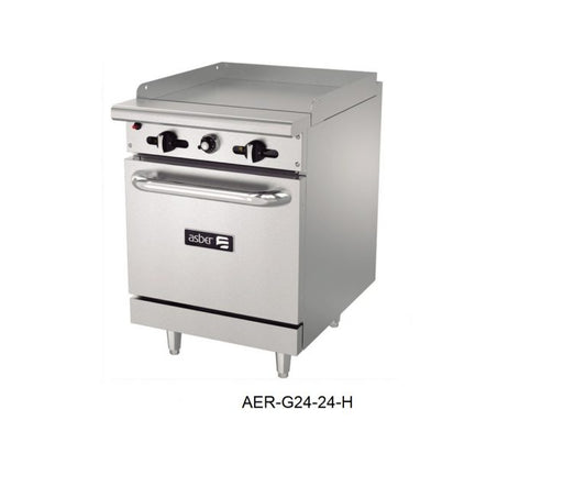 Asber AER-G24-24-H 24" Gas Restaurant Range w/ 24" Full Griddle, (1) Standard Oven, 108.000 BTU