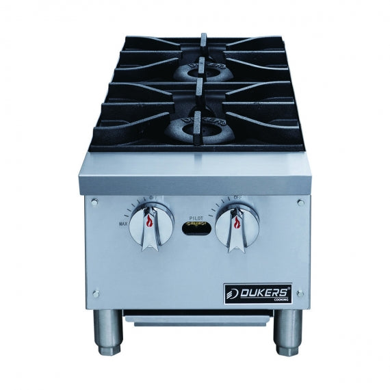 Dukers DCHPA12 12" Countertop Gas Hotplate with (2) Burners, Manual Controls, 56.000 BTU