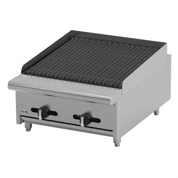 Asber AECRB-24 24" Countertop Gas Char Rock Broiler, 2 x 24,000 Btu Burners