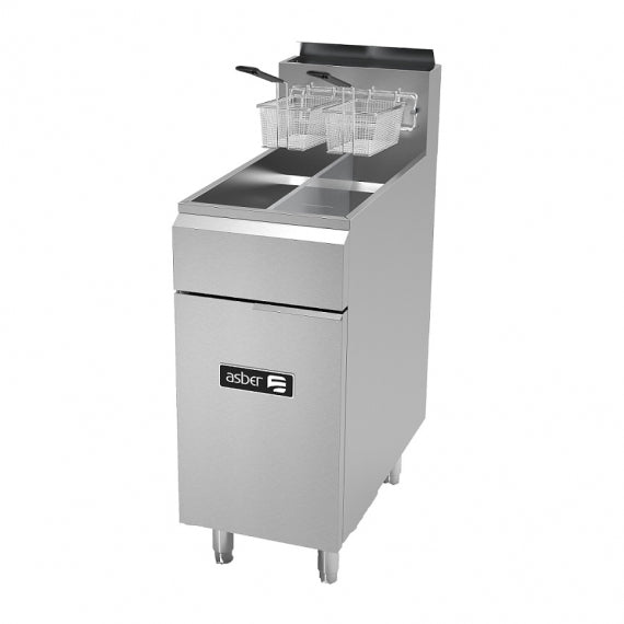 Asber AEF-2525-S 16" Floor Model Gas Fryer, Split Top, 50 lbs Capacity, 4 x 35,000 BTU Burners