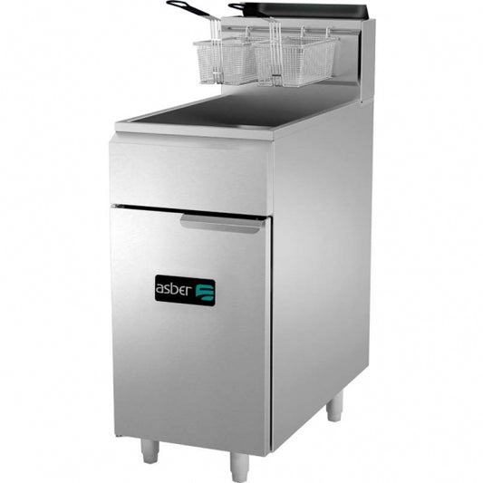 Asber AEF-4050-S-E 16" Floor Model Gas Fryer, 40/50 lb. Capacity, 3 x 35,000 BTU Burners