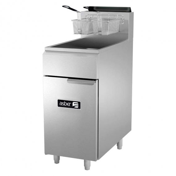 Asber AEF-50-S 16" Floor Model Gas Fryer, 50 lbs Capacity, 3 x 38,000 BTU Burners