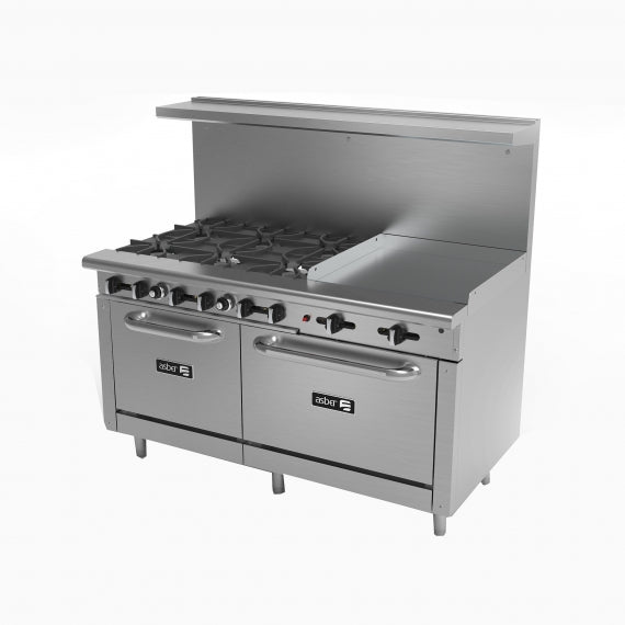 Asber AEMR-2-G24-B6-60-H 60" Gas Restaurant Range w/ (6) Open Burners, (1) 24" Griddle, (1) Standard Oven, (1) Space Saver Oven, 288.000 BTU