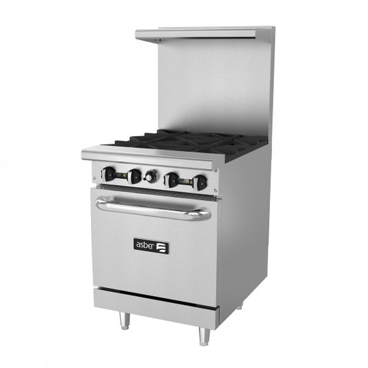 Asber AER-4-24 24" Gas Restaurant Range w/ (4) Open Burners, (1) Standard Oven, 150.000 BTU