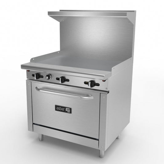 Asber AER-G36-36-H 36" Gas Restaurant Range w/ 36" Full Griddle, (1) Standard Oven, 102.000 BTU