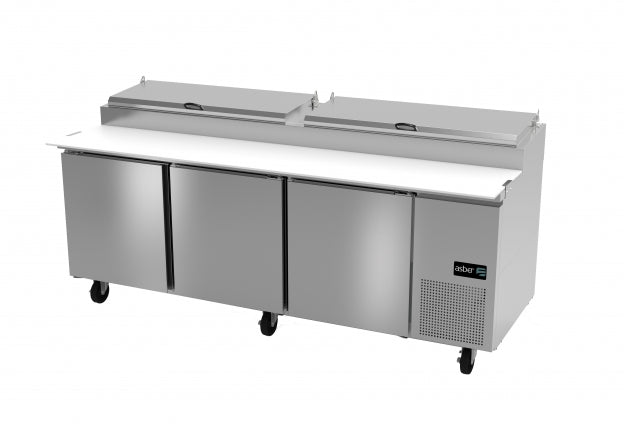 Asber APTP-93 Refrigerated Pizza Prep Table w/ 3 x Solid Doors - 93-1/8"W x 35"D x 43-7/8"H